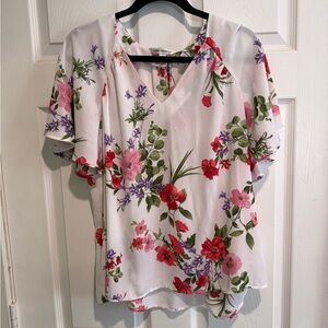 Counterparts Floral Blouse - White with Red, Green, and Purple